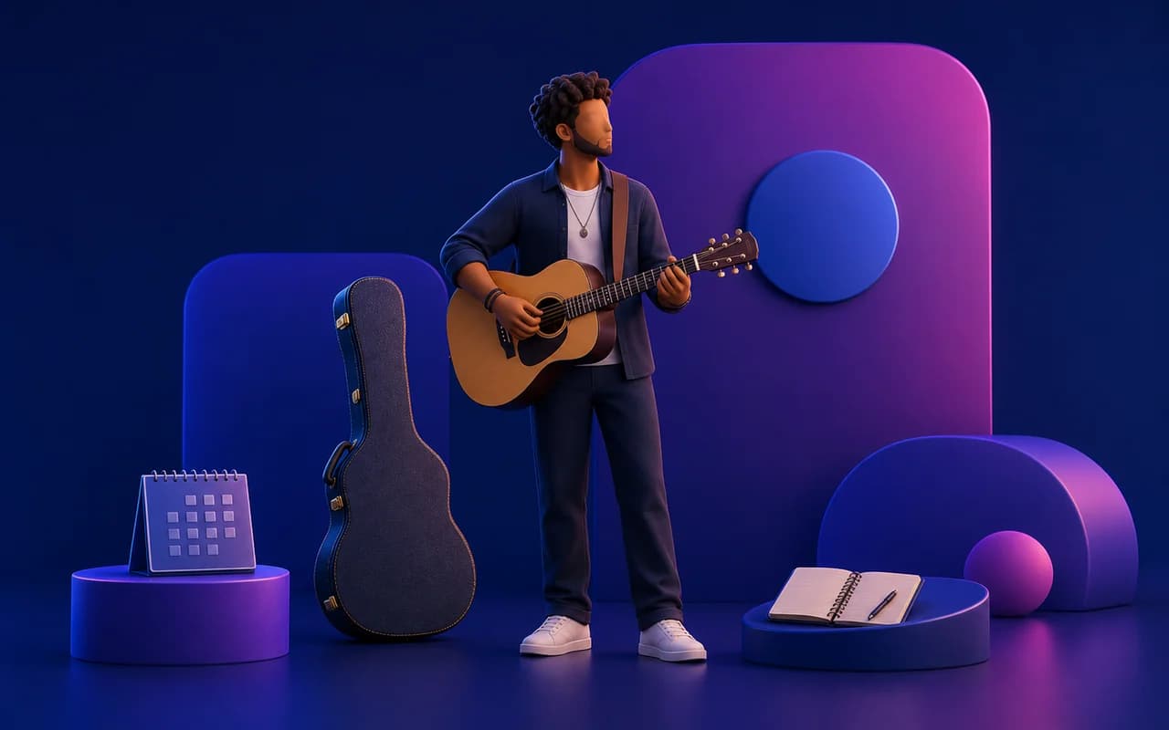 Músico organizando seu perfil, repertório e agenda